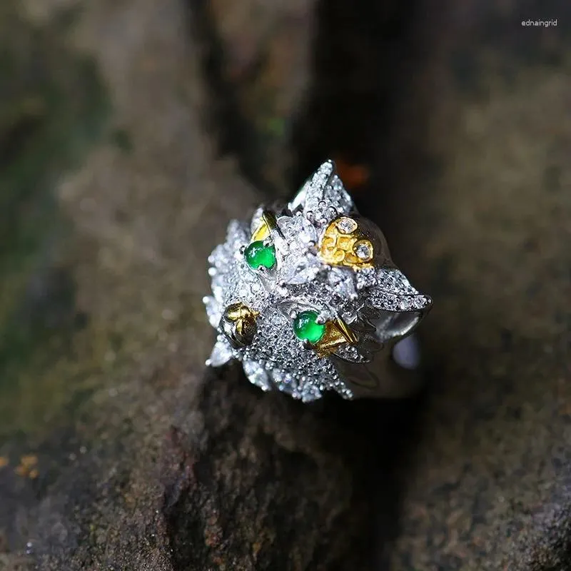 Anillos de racimo de alta calidad Diseño único exquisito Diamantes de plata originales con incrustaciones de leopardo para joyas de compromiso de mujeres