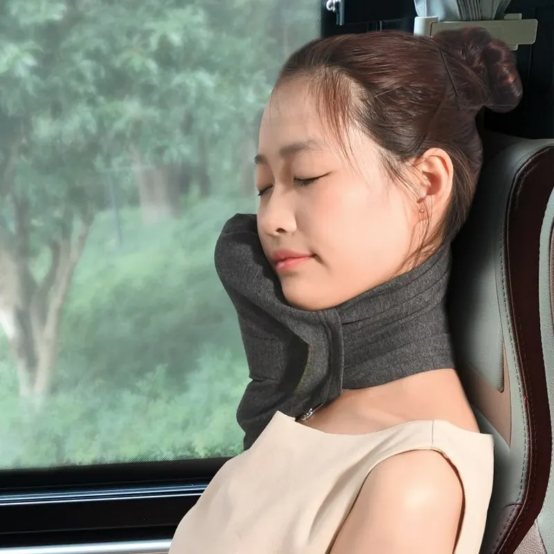 Oreiller de voyage en mousse à mémoire d'oreiller, coussin de support du cou avec couvercle lavable pour avion, train et oreillers de voiture pour dormir