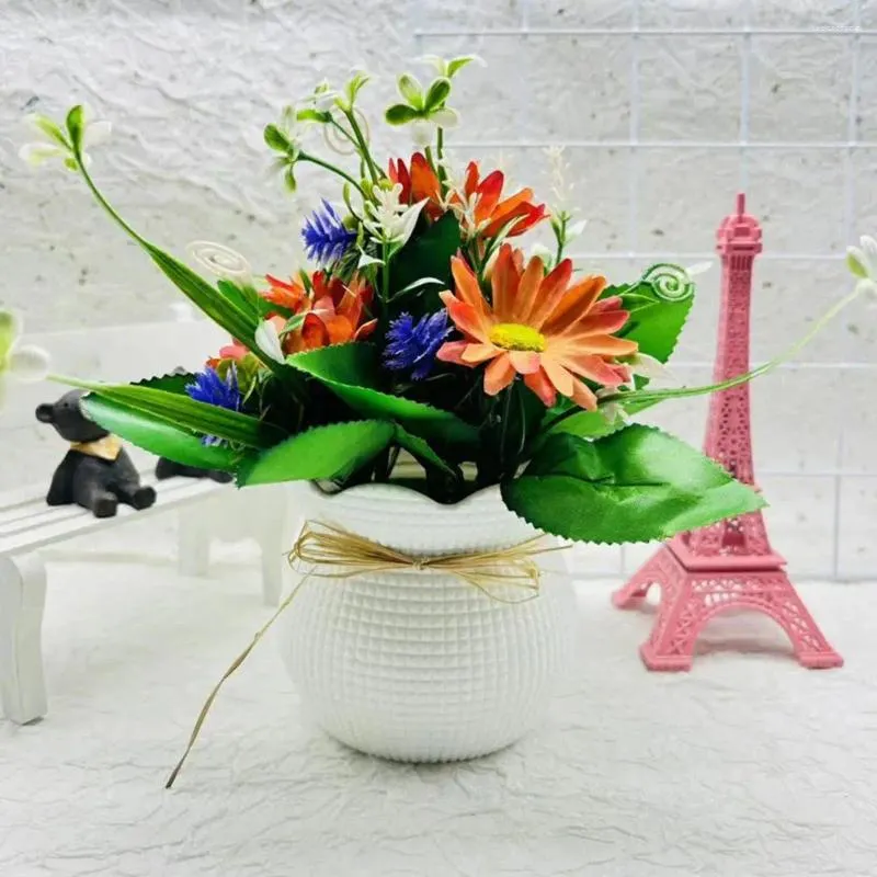 Decorative Flowers Durable Artificial Flower Elegant Potted Plants For Home Office Decor 5 Head Table Centerpiece Indoor