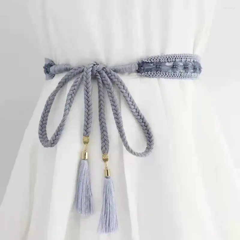 Bälten Kvinnor i midjekedjan Elegant spets dekorerade kvinnors klänningsbälte med Tassel End Solid Color Cord Stylish dräkt för alla