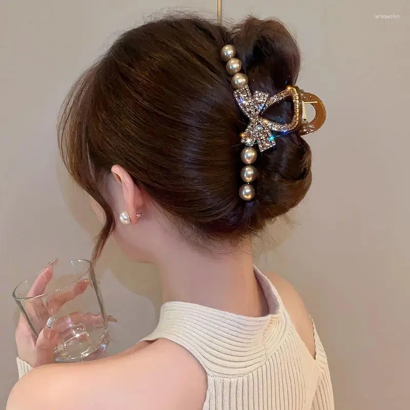 Clips de cheveux Maillard Perle étincelante Bow Grande épingle à cheveux pour les filles japonaises et coréennes Elegant Fashionable Headswear