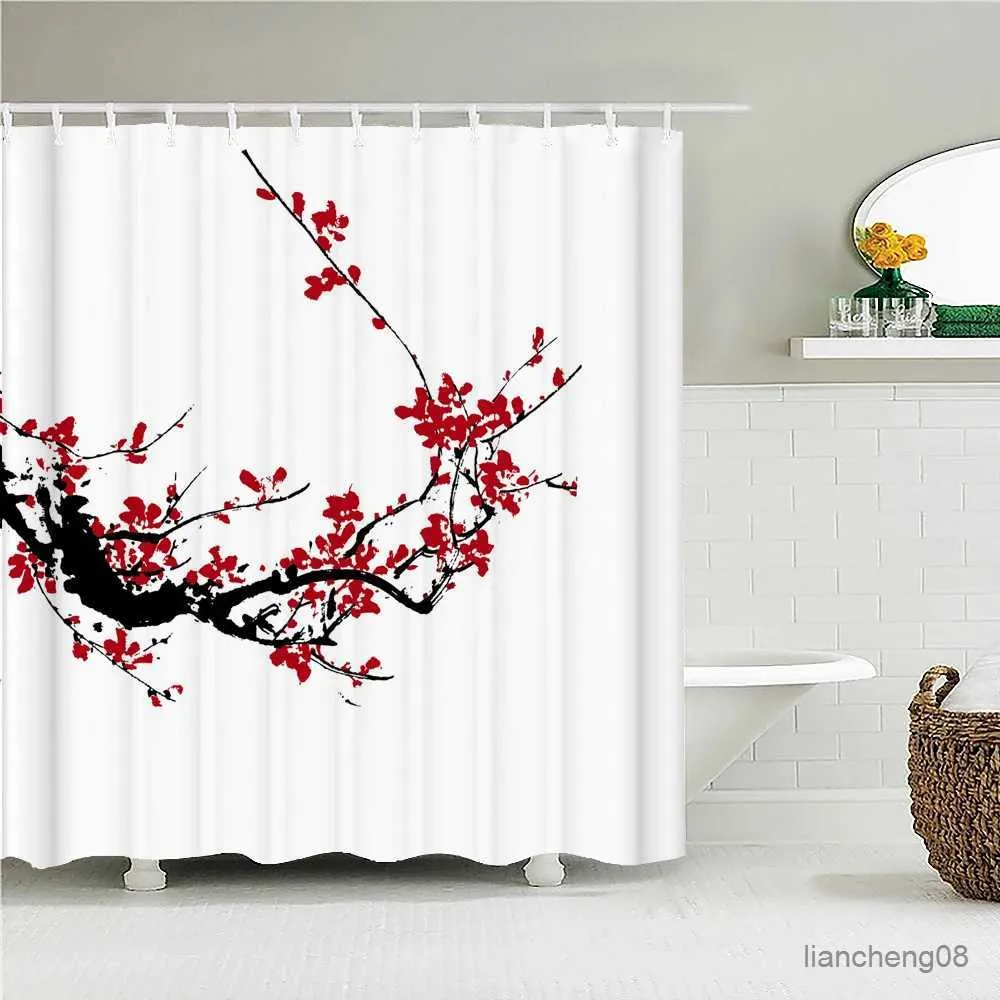 Cortinas de chuveiro estilo chinês blum flores flores chuveiro cortina cortina de banheiro