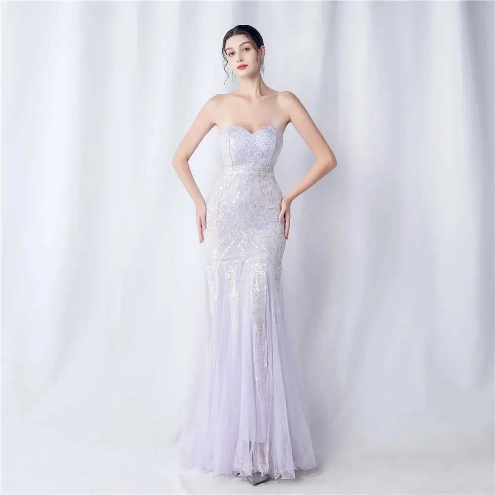 Runway Dresses YIDINGZS Women Sexy Bar Party Maxi Dress Strapless Sequin Evening Dress Long Prom Dress 31501 Y240426