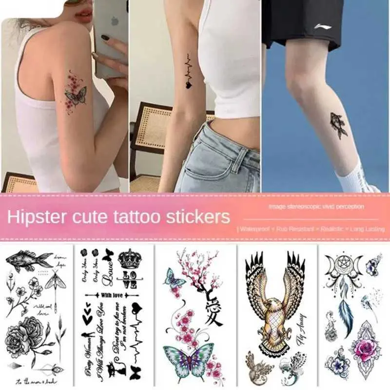 Transfert de tatouage étanche tatouage temporaire autocollant sexy lèvres fille arabe mignon chat papillon doux élément faux tatouage flash tatoo pour femmes hommes 240426
