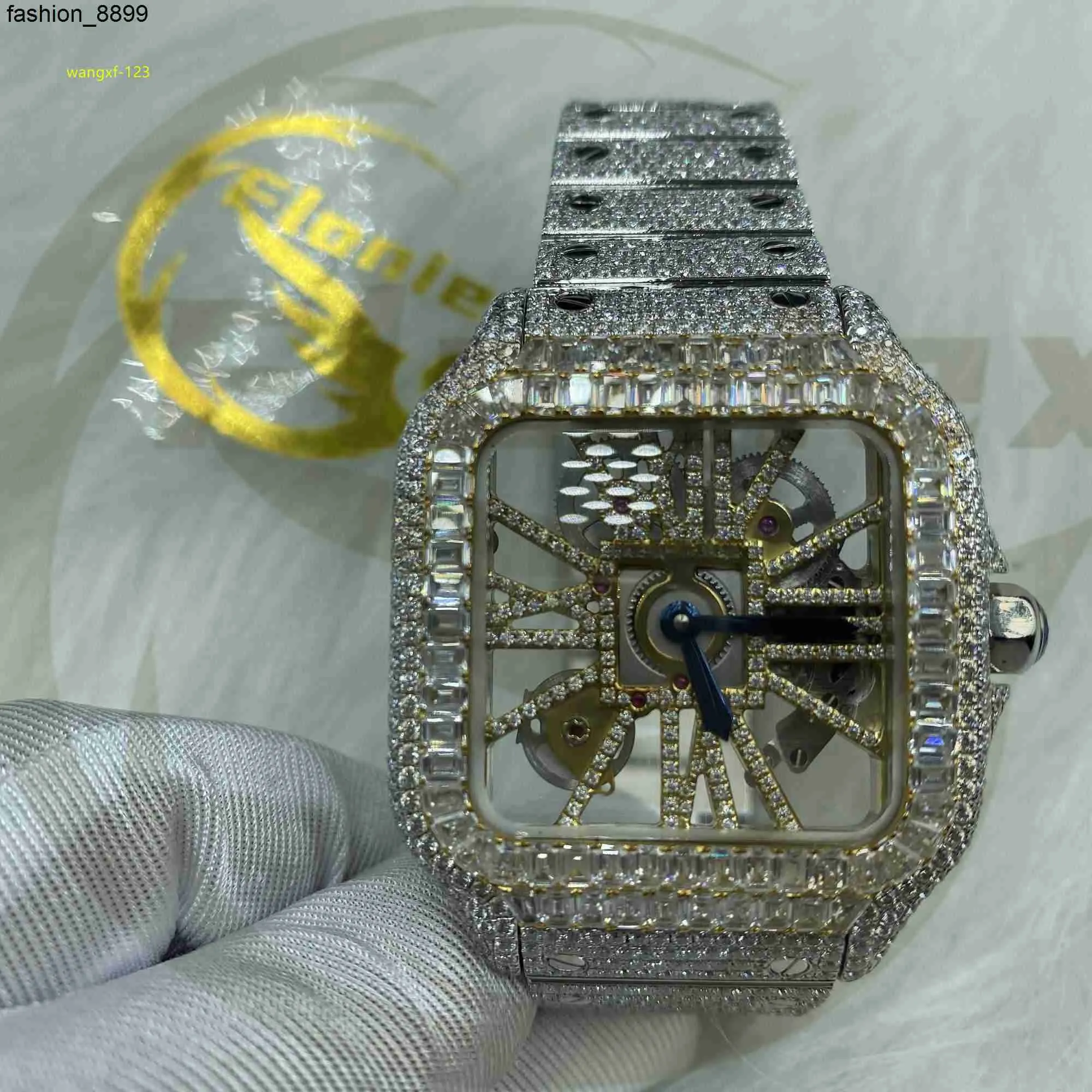 Moissanite Watch Hip Hop Bust Down 41mm män Iced Out Branded Watch VVS Baguette Setting