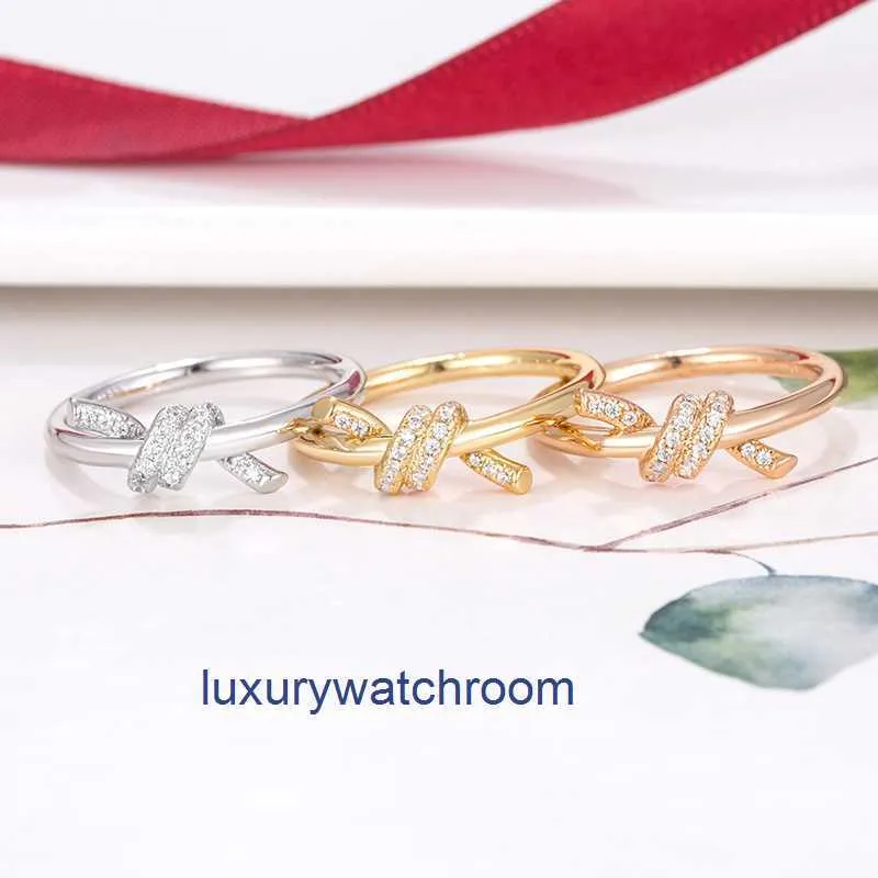Damesband tiifeany ring sieraden knoop voor v gouden boog veelzijdige en eenvoudige high edition textuurpaar