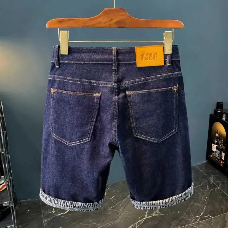 Women's Shorts 2014 Summer Plain Washed Denim Shorts Mens Fashion Printed Straight Shorts Dark Blue Elastic Bermuda Shorts Y240425