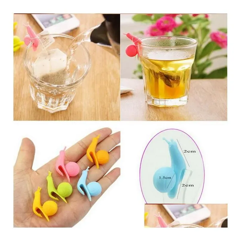 cute snail tea bag holder food grade silicone snail shape wine glass recognizer multi function party bar tool