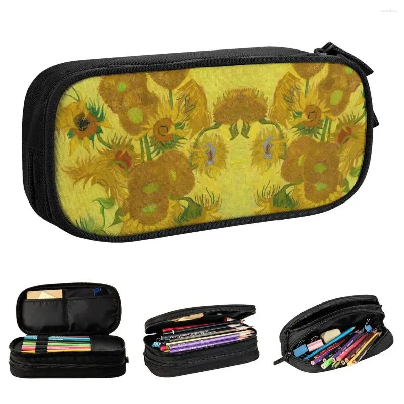 Van Gogh Sunflower Original Målning Pencilfodral Fine Art Pencilcases Pen Box Kids Large Storage Bag School Stationery