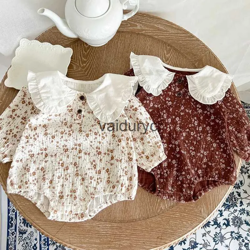 Rompers Autumn Baby Bodysuits Peter Pan Collar Girls One Piece Toddler Outfit H240509