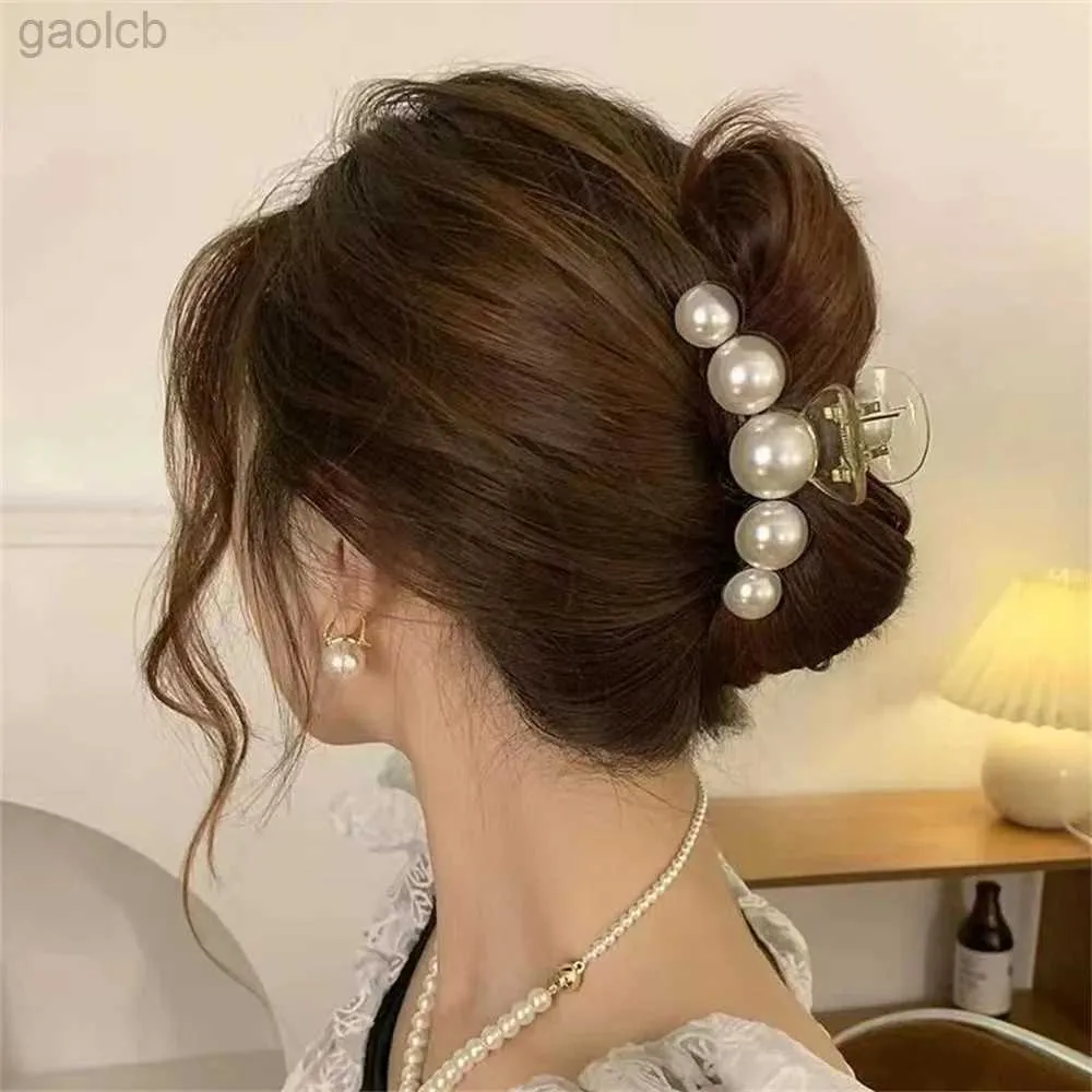 Haarclips Barrettes Koreaanse vrouwen meisjes plastic haarklauwen nieuwe mode klauw clip hoofddeksels grote imitatie parel mode ornament haaraccessoires 240426
