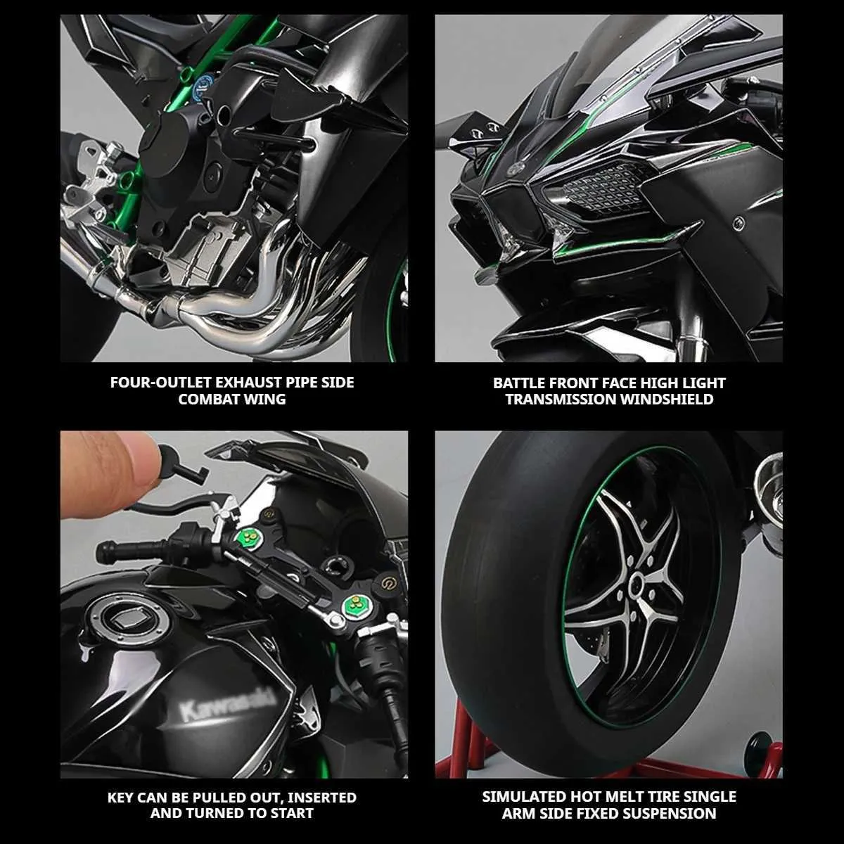 Kawasaki Ninja H2r Price HTLNUZD 1/6 Scale Kawasaki H2R Alloy Diecast Motorcycle With Sound & Light Features High Gloss Spray Finish Rubber Tires Premium Collectible Gift (Black H2R Motorcycle Model