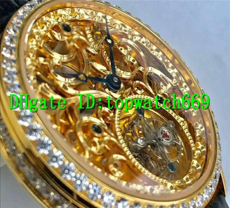 BBR Nowy luksus altiplano zegarek szwajcarski turbillon Manual Windin żółte złote diamenty diamentowe ramię żółte złoto szkieletowe menów 1346580
