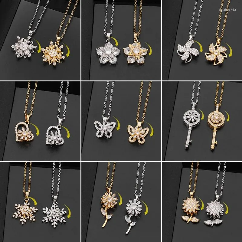 Choker 360° Rotatable Sunflower Necklaces For Women Fashion Key Windmill Butterfly Pendant Clavicle Chain Necklace Mother's Day Gift
