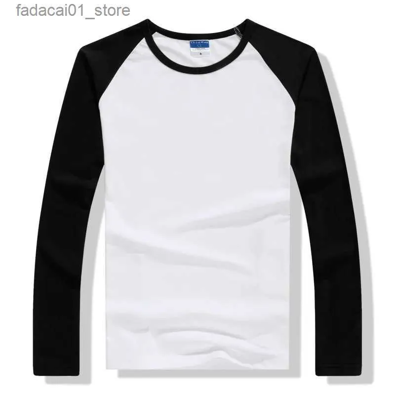 Men's T-Shirts Fall/Winter 2023 Long sleeved mens contrasting color round neck cotton casual slim fit raglan T-shirtQ240426