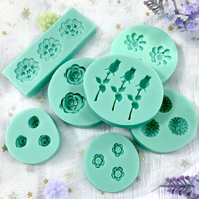 Moulds 1pc Mini Flower Mold Silicone Chocolate DIY Handmade Pudding Cookie Sugar Form Cake Decoration Mold Baking Kitchen Tools