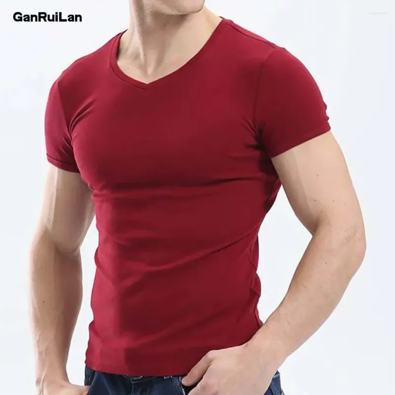 Ternos masculinos A1338 Tops Men camiseta camisetas camisetas de fitness Mens V Camiseta de pescoço e o j-dequek para machos machos m-4xl PUSH Tamanho B0667