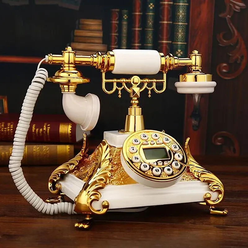 Accesorios Teléfono de estilo europeo Inicio Home Classical Old Fashioned Teléfono con FSK/DTMF Sistema ID de llamado Gold White