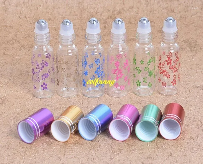 Storage Bottles 30pc/lot 5ML Essential Oil Roller With Metal Roll On Ball Butterfly Printing Perfume Bottle