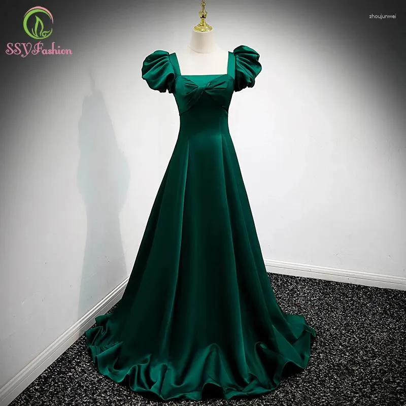 Vestidos de festa vestido de noite de cetim verde para mulheres, elegante, elegante e elegante manga de manga de sopa simples vestidos formais vestidos vestidos