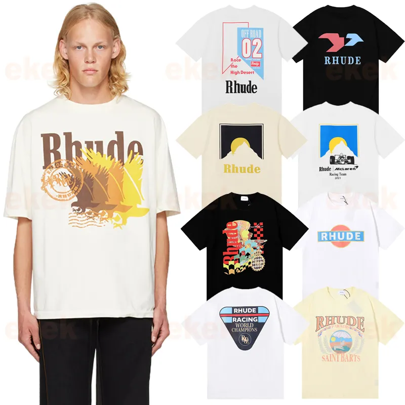 Designer Mens T Shirt Rhude Fashion Märke Kort ärmkvinnor Summer Leisure T-shirt Par Hip Hop Short Sleeved T-shirt S-XL