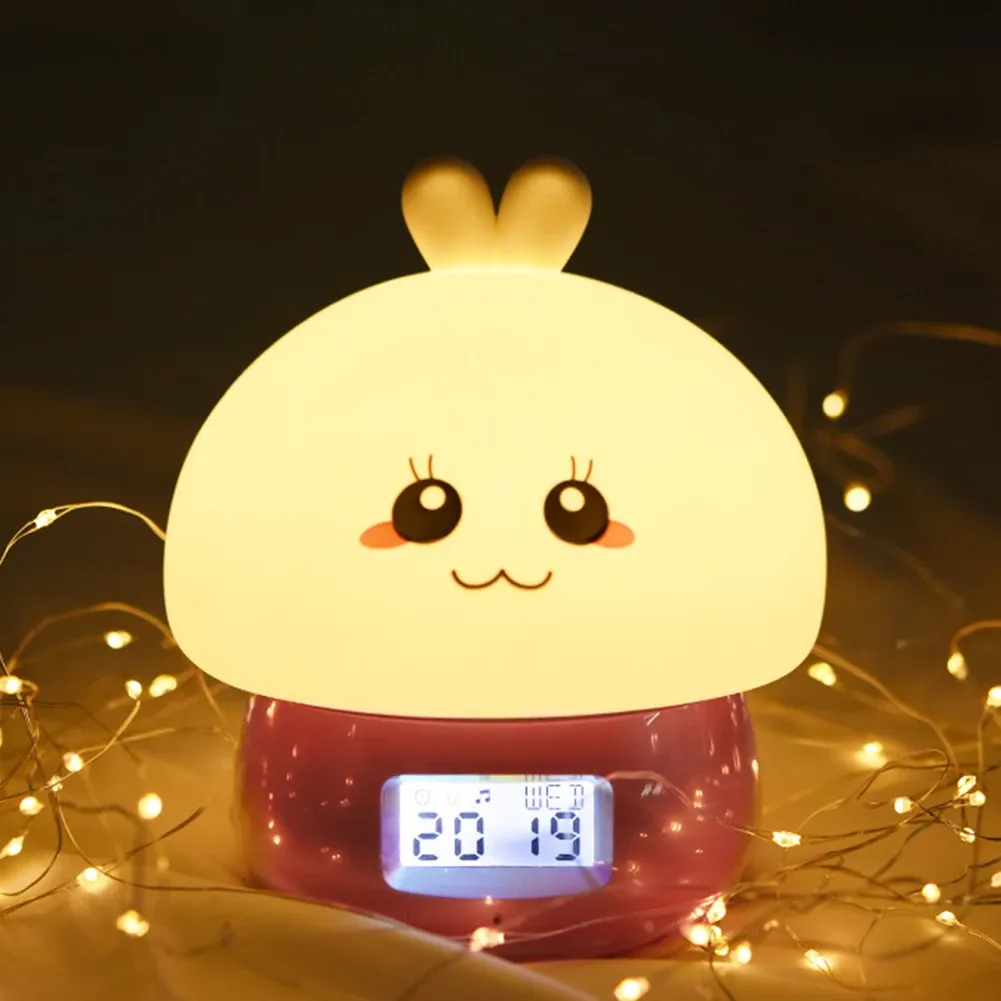 Tillbehör Alarm Clock Night Light Silicone Pat Lamp Wake Up Diy Recording Timer USB Remote Control Cartoon Children Bedroom Cute Decor