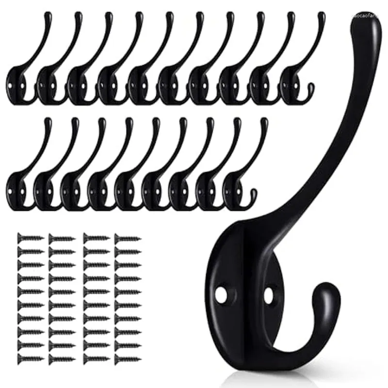 Haken 20 Pack schwarze Wand zum hängenden Metallmantel Retro Double Heavy Duty Hanger mit 40 Schrauben langlebig