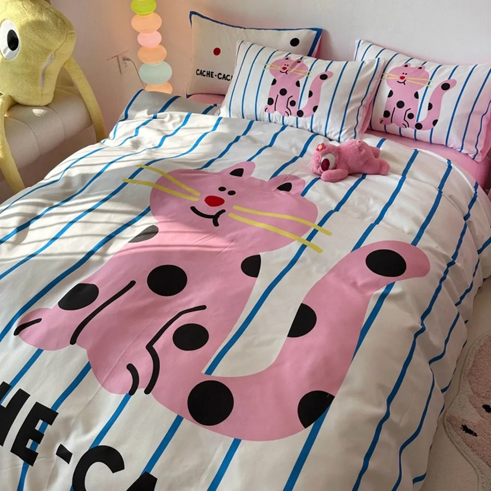 Zestawy Ins Bedding Zestawy Zestawy Pink Cat Katowca Zestaw rozkładów z poduszkami Pościelami pościel