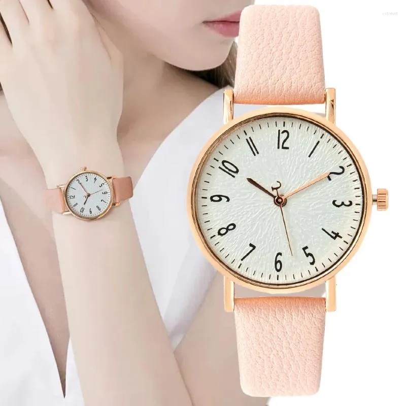 Wristwatches Fashion Ladies Digital Simple Brand Quartz Watch 2024 Casual Pink Leather Strap Women's Clock Dress Watches