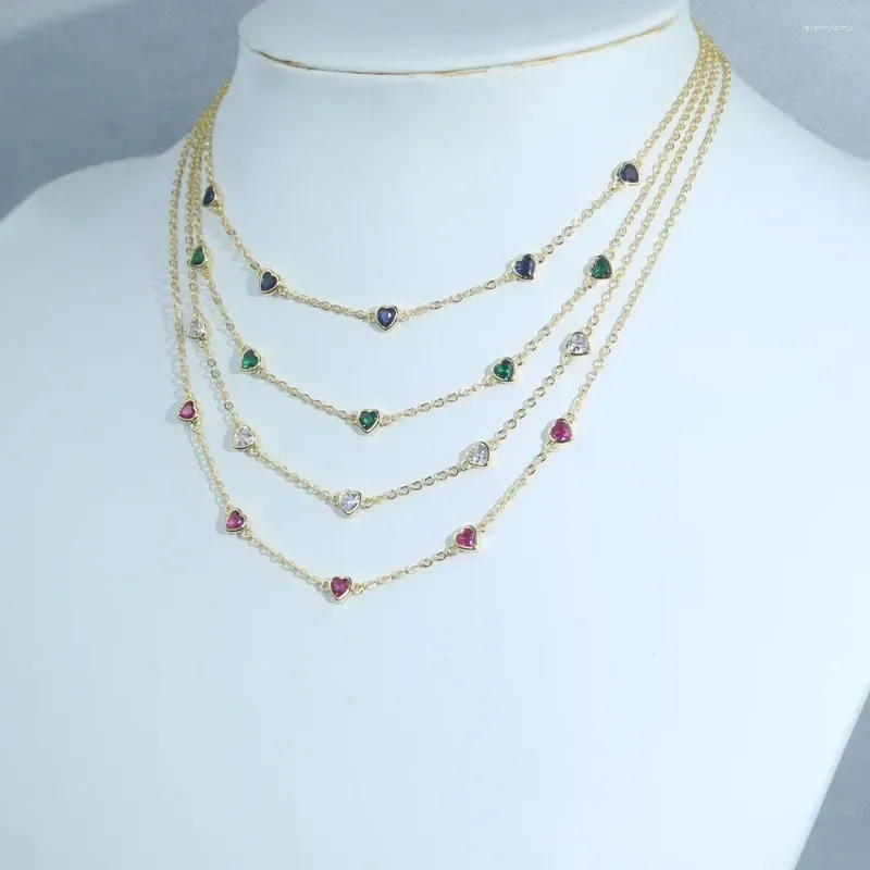 Choker 2024 Classic Colorful Cz Zirconia Paved Heart Thin Cuban Link Chain Necklace Arrived Fashion Women Jewelry