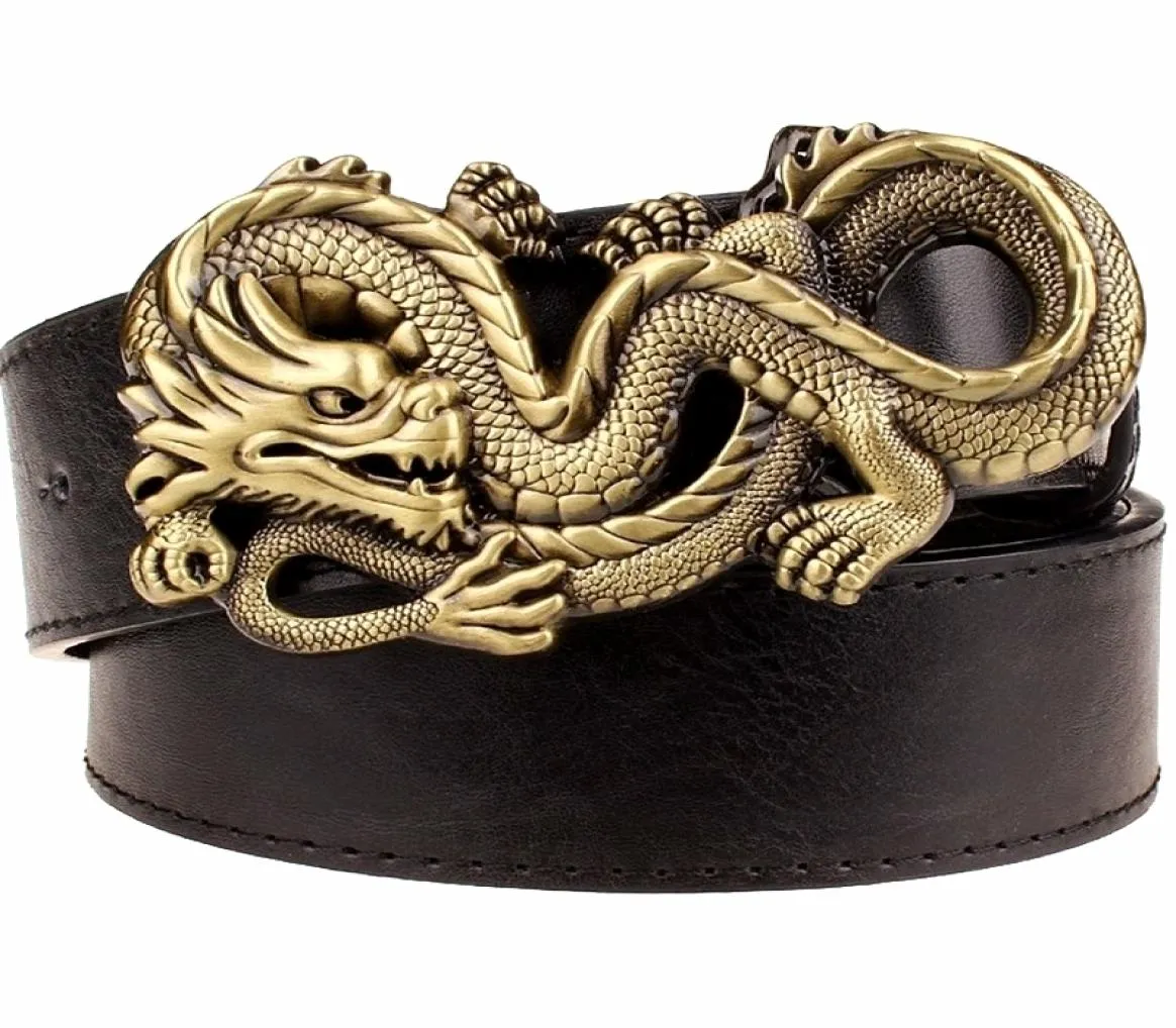 Fashion Men039s Cinturón de cuero Dragón Totem Punk Rock Style Heavy Metal Buckle Hip Hop Belt Bindo de dragón chino para hombres Gift3471085