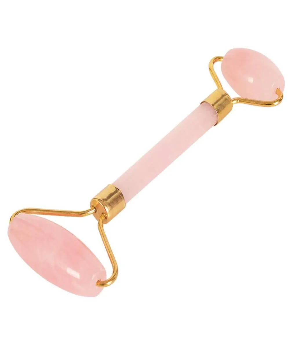 Quartz rose soudé Relaxation faciale face outil d'oeil en poudre Crystal Rose Quartz Jade Rouleau Massager6385535