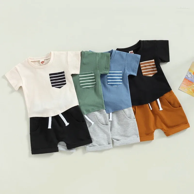 Roupas conjuntos de roupas roupas de verão infantil meninos meninos meninas 2pcs terno tira estampestim de manga curta shorts esticados de mata-mata