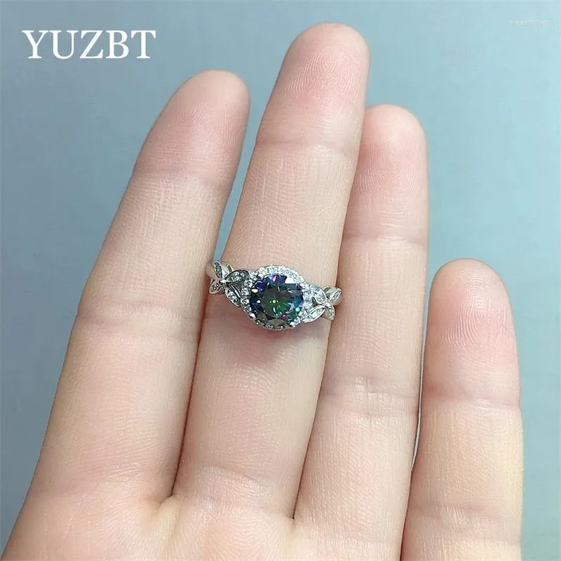 Anillos de racimo YUZBT de alta calidad 18K Gold de oro blanco 1 Excelente diamante pasada azul verde moissanite anillo de boda joyería de boda