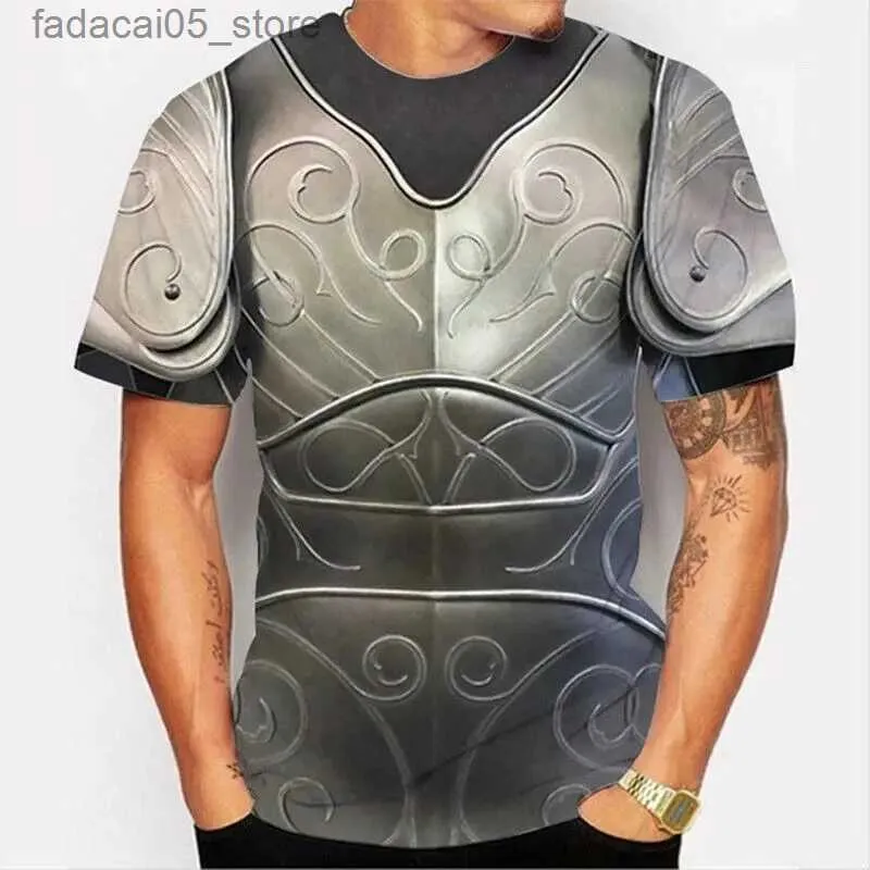 Men's T-Shirts Mens T-shirt mens clothing oversized unisex armor 3D printing summer casual short sleeved top Q240425