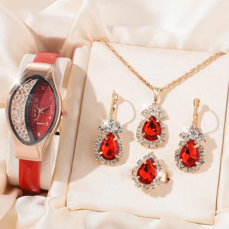 Нарученные часы роскошные женщины модные кварцевые наручные часы специальные ювелирные украшения 5 шт.
