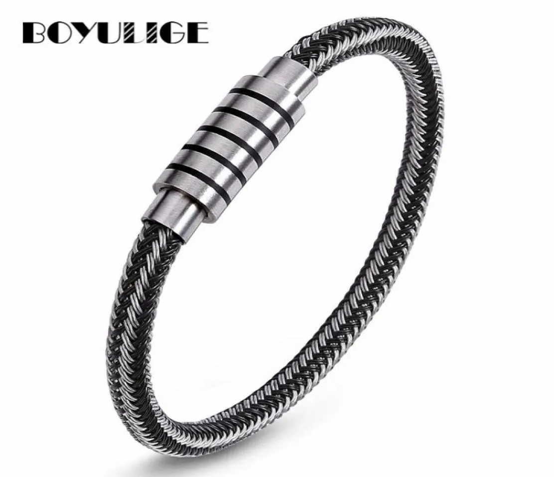 Nouvelle mode Bracelet de charme de bijoux hommes Glamour Titanium Wire Bracelets en acier inoxydable pour les femmes Design haut de gamme noir 4760933