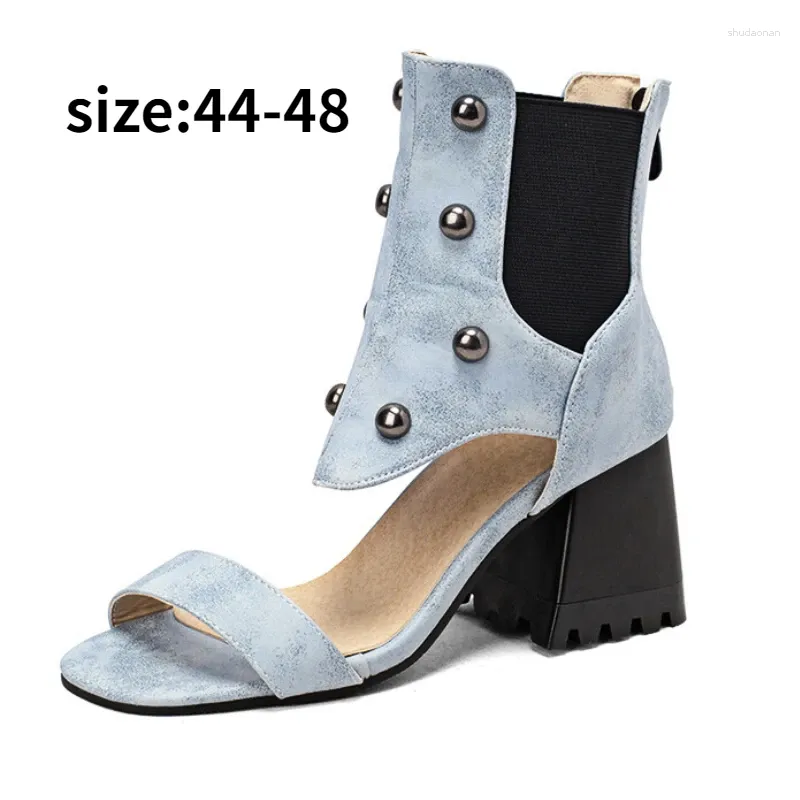 Dress Shoes 2024 Summer Women's Riveted Hollow Cool Boots Comfortable Chunky Heels Sandals For Girls Womens Plus Size 44 45 47 48