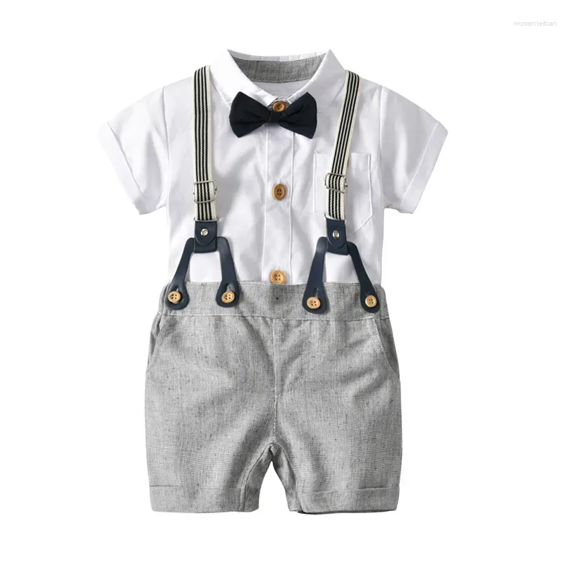 Kledingsets 0-24m zomer babyjongens set katoen romper broek strik tie bruiloft verjaardag dooppak voor kinderen kind outfits