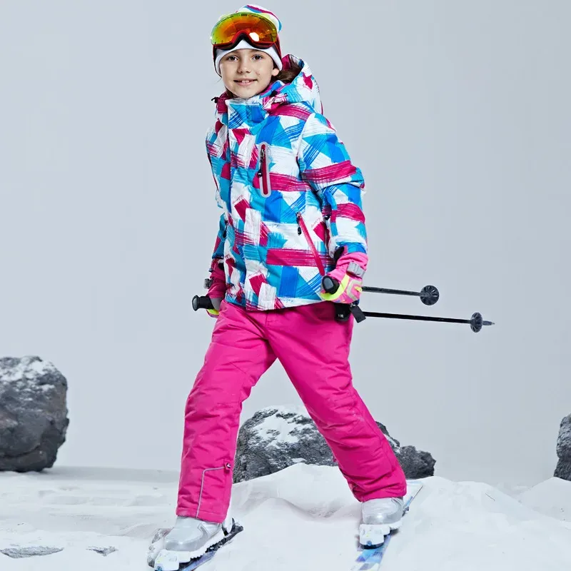 Zet kinderen ski -pakken voor meisjes jongens winter thermische snowboarden skiesets verdikkende katoen buiten sport sneeuw kleding broek