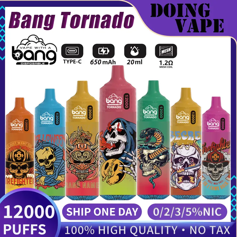 Bang d'origine Tornado Vape 12000 Vape Electronic Cigarettes Vapes 12k Box rechargeable Rechargeable Box Puff 12000 650MAH Batterie 20ml POD PRIFILL