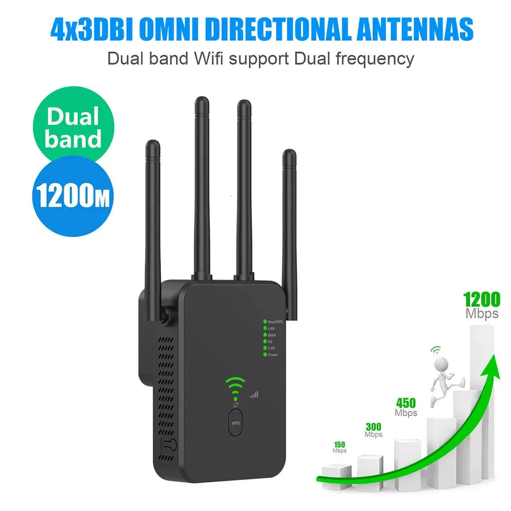 Wireless 5G WiFi Repeater 1200Ms Router Wifi Booster Dual Band Long Range Extender 5Ghz Signal Amplifier 240424_voghion.com