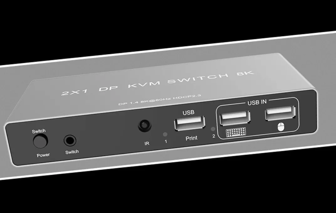 DisplayPort KVMスイッチ2x1 4K 60Hz 8K DP USB KVM Switch 2 in 1 OUT シェアマウスキーボードモニターでデスクトップコントローラー