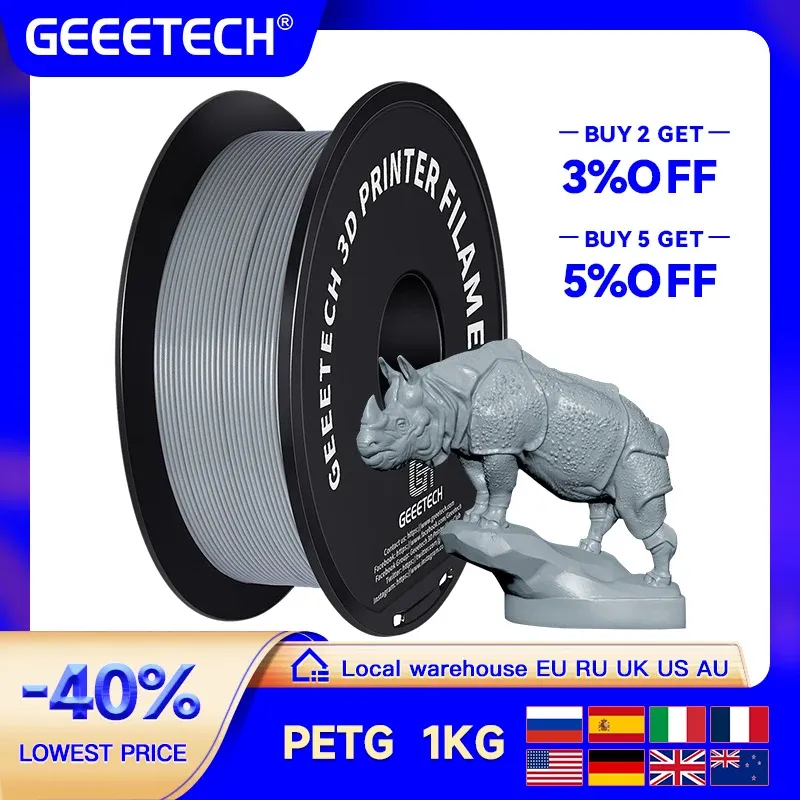 Antrieb Geeetech 1 kg 1,75 mm PETG 3D -Drucker -Filament -Vakuumverpackung Überseelager schnelles Schiff