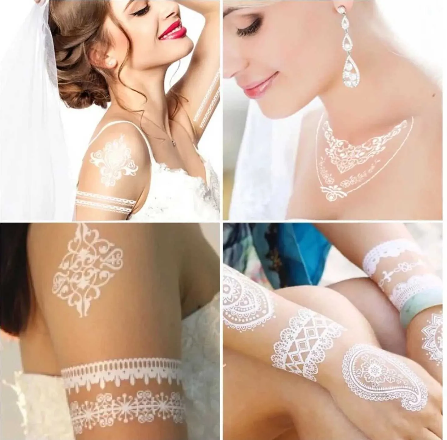 Tatueringsöverföring 1 st Hanna Lace Tattoo Sticker White Silk Printing Waterproof Disponable Tattoo For Arm Sexy Armband 240426