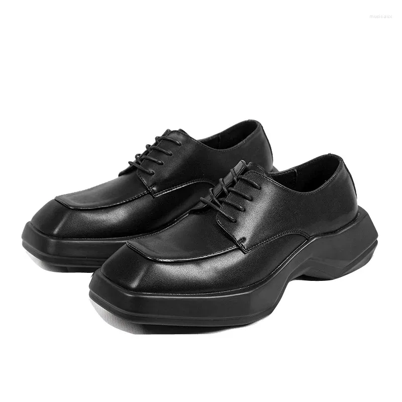 Chaussures décontractées Mens Derby Japan Streetwear coréen mode Vintage plate-forme d'ascenseur en cuir masculin épaisseur de semelle