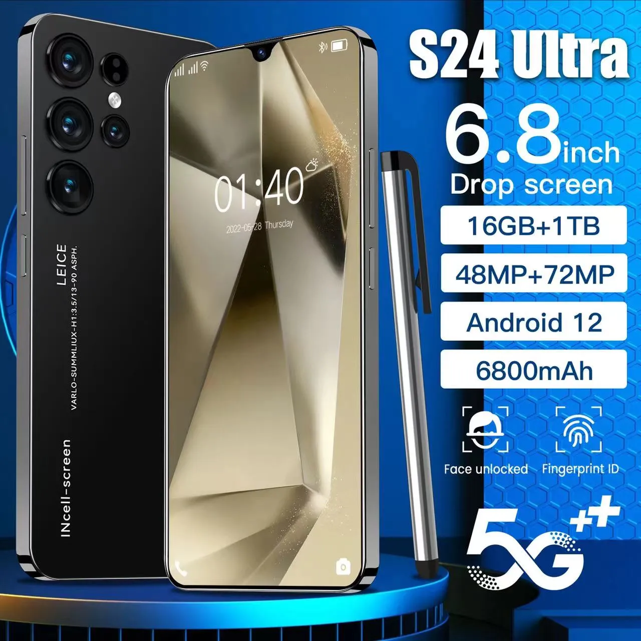 S23 S24 Ultra Phone 16G 1 ТБ смартфон разблокированные мобильные телефоны Android 14 5G Cellular Coller The 6.8 -дюймовый Celulares Сотовые телефоны.