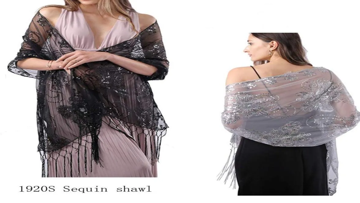 Craquins châles de sequins de luxe enroulés pour robes de fête Femmes Scarpe broderie de mariage Cape Bride châle Foulard Femme Lames2332616