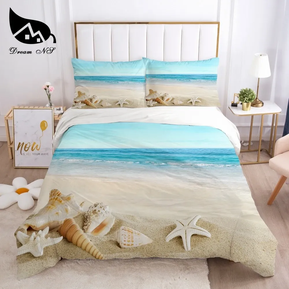 Ensembles Dream Ns Beach Shell Art Liberter Home Textiles Set King Queen Bedclothes Couette Cover Liber