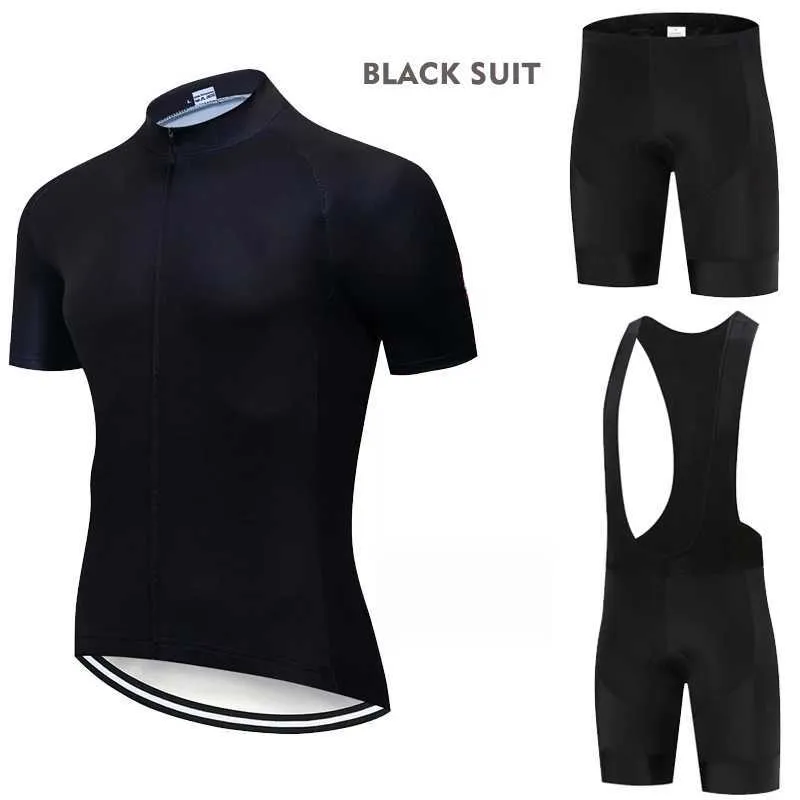 Women's Tracksuits All black cycling jersey bib short sleeved set 2024 mens mountain cycling clothing short sleeved set sports MTB cycling training uniform 240424